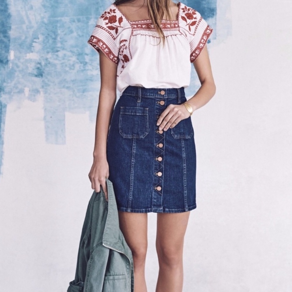 Madewell Button Front Denim Mini Skirt - Picture 1 of 6